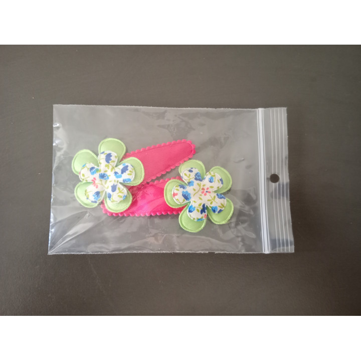 Set van 2 Haarspeldjes met Bloemen Roze Groen