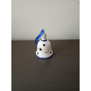 Keramieken Decoratieve Kerstbel Wit Blauw 7 cm