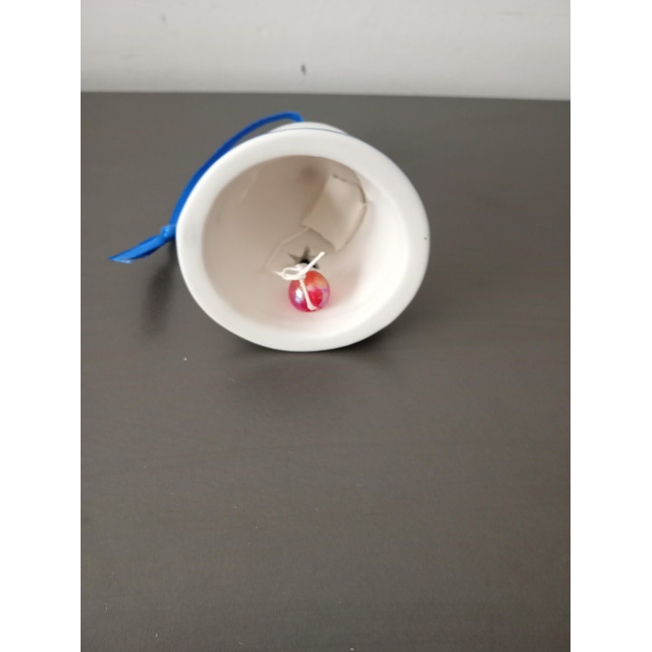 Keramieken Decoratieve Kerstbel Wit Blauw 7 cm