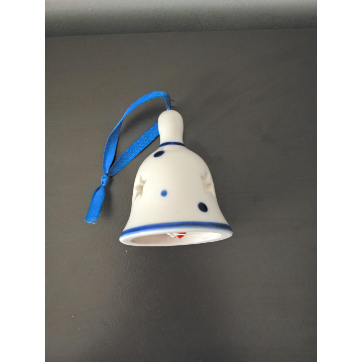 Keramieken Decoratieve Kerstbel Wit Blauw 7 cm