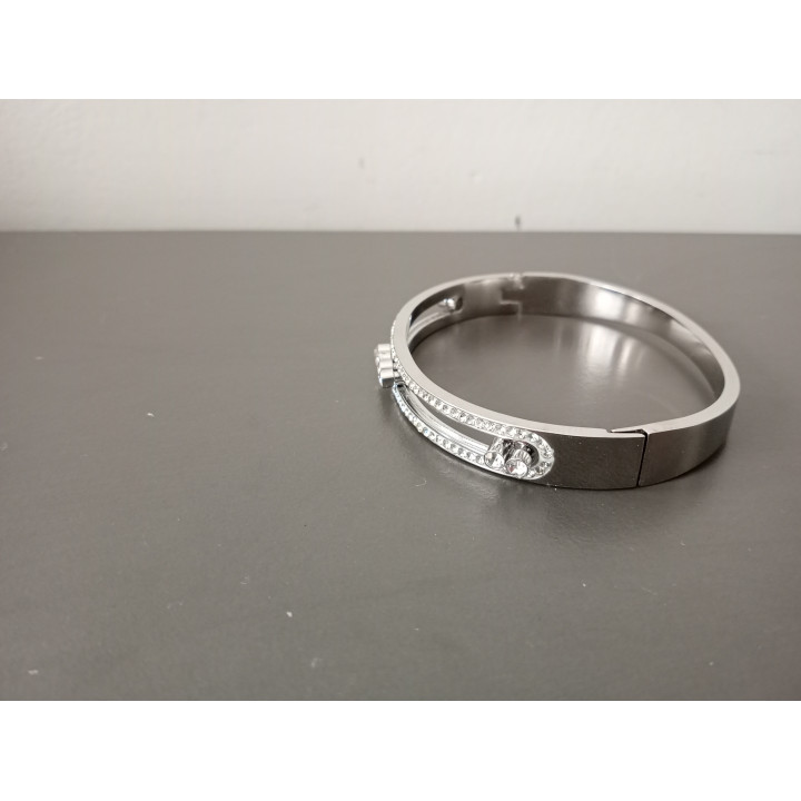 Zilverkleurige Armband met Strass en Kliksluiting