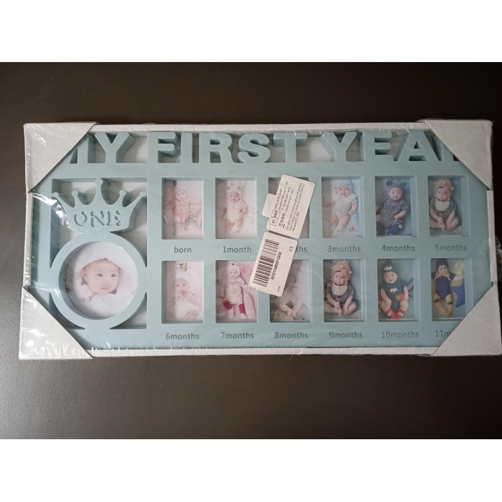 Baby eerste jaar fotolijst blauw 13 foto's nieuw
