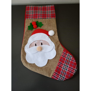 Kerstsok met kerstman rood geruit 41 cm