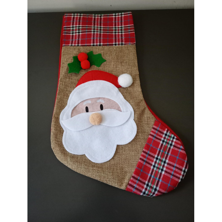 Kerstsok met kerstman rood geruit 41 cm
