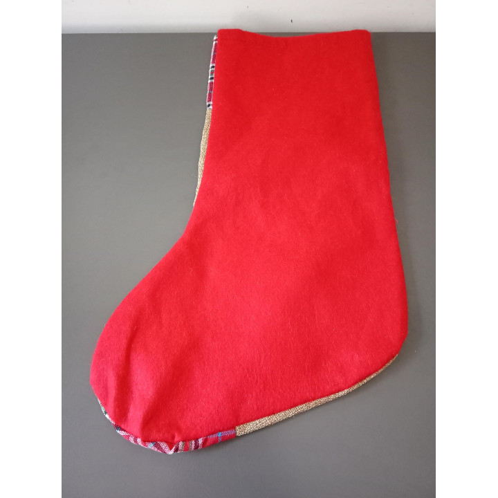 Kerstsok met kerstman rood geruit 41 cm