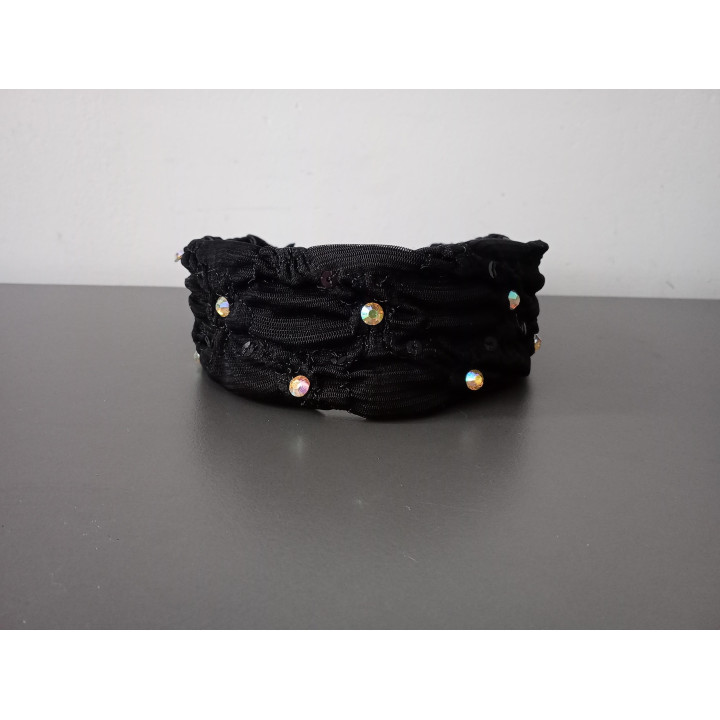 Zwarte brede haarband met pailletten en strass