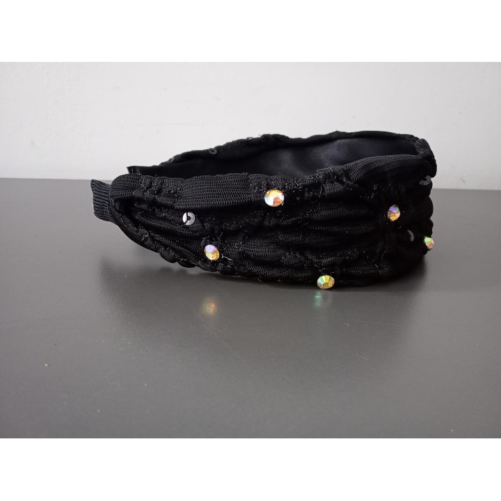 Zwarte brede haarband met pailletten en strass