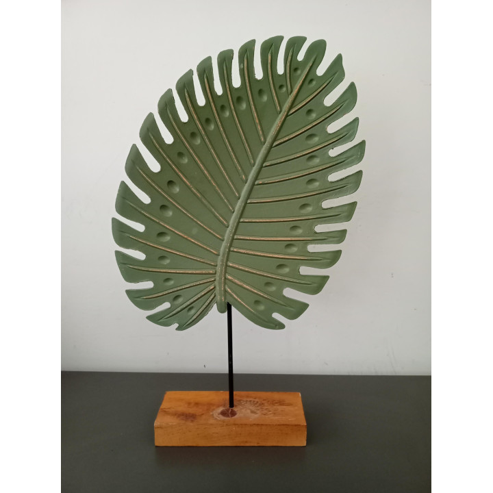 Decoratief monstera blad op houten voet 38 cm