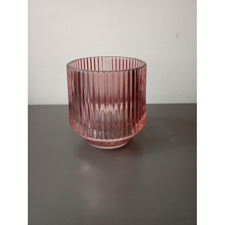Roze glazen ribbel waxinelichthouder groot
