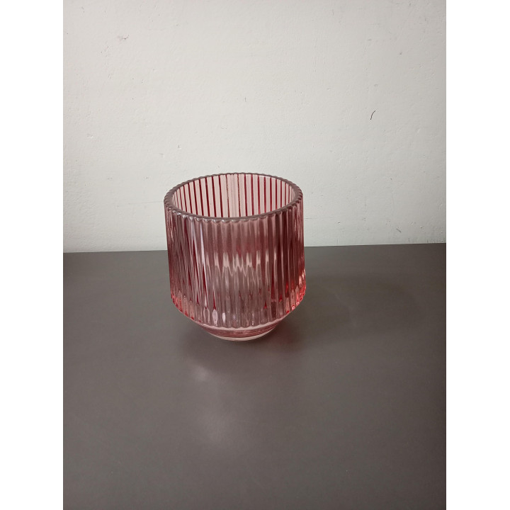 Roze glazen ribbel waxinelichthouder groot