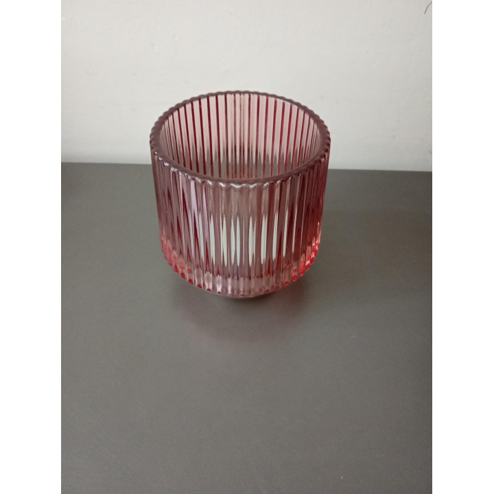 Roze glazen ribbel waxinelichthouder groot