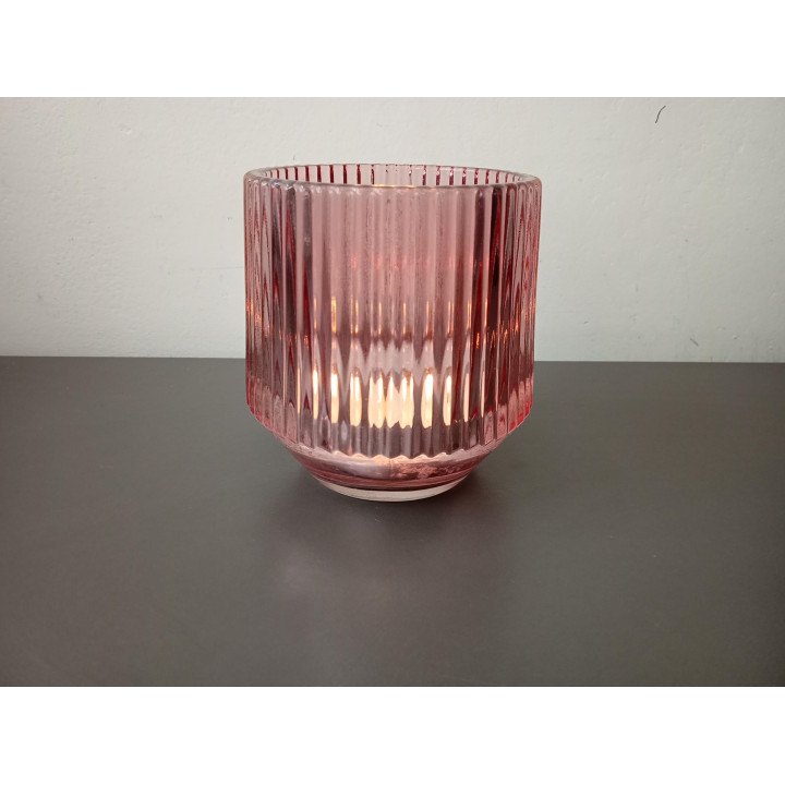 Roze glazen ribbel waxinelichthouder groot