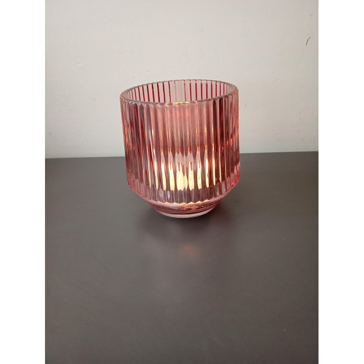 Roze glazen ribbel waxinelichthouder groot