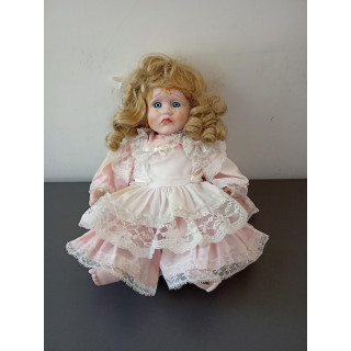 Vintage porseleinen pop roze jurk 25 cm
