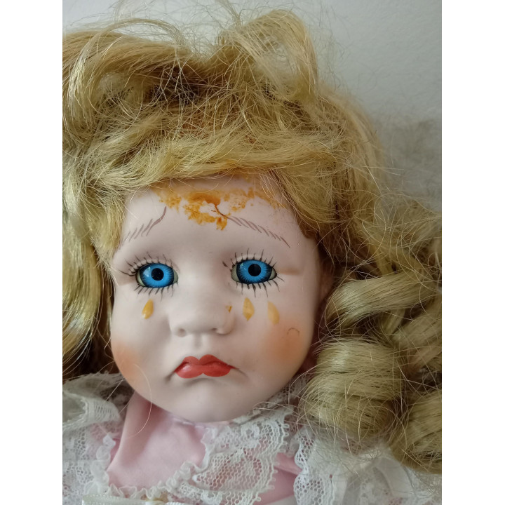 Vintage porseleinen pop roze jurk 25 cm