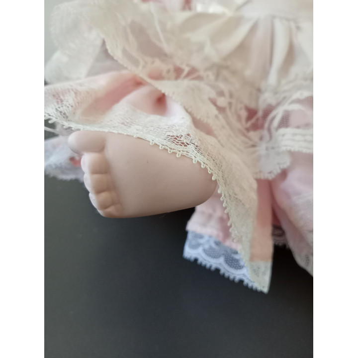 Vintage porseleinen pop roze jurk 25 cm