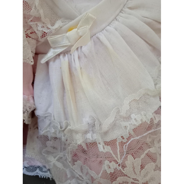 Vintage porseleinen pop roze jurk 25 cm