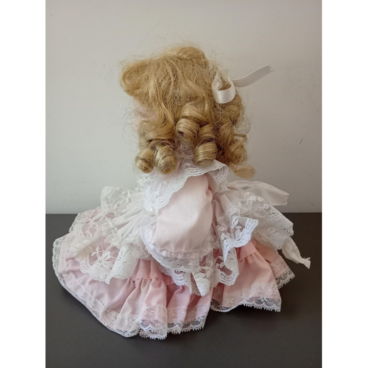 Vintage porseleinen pop roze jurk 25 cm