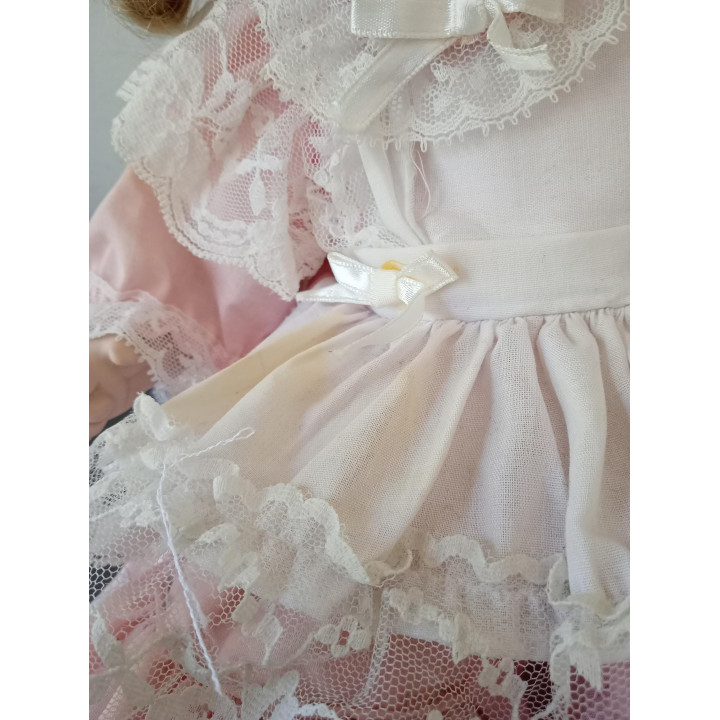 Vintage porseleinen pop roze jurk 25 cm