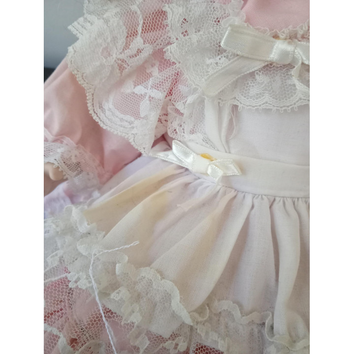 Vintage porseleinen pop roze jurk 25 cm