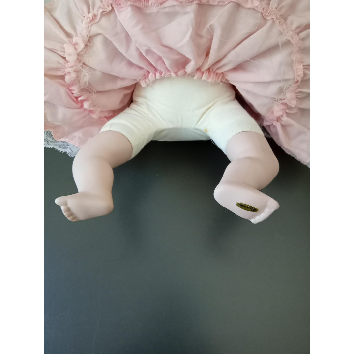 Vintage porseleinen pop roze jurk 25 cm