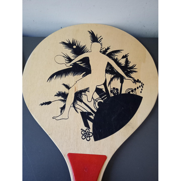 Set van 2 houten beachball rackets met retro print