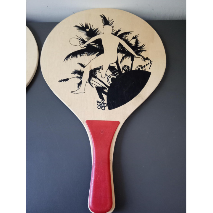Set van 2 houten beachball rackets met retro print