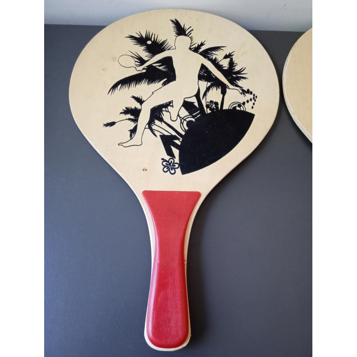 Set van 2 houten beachball rackets met retro print