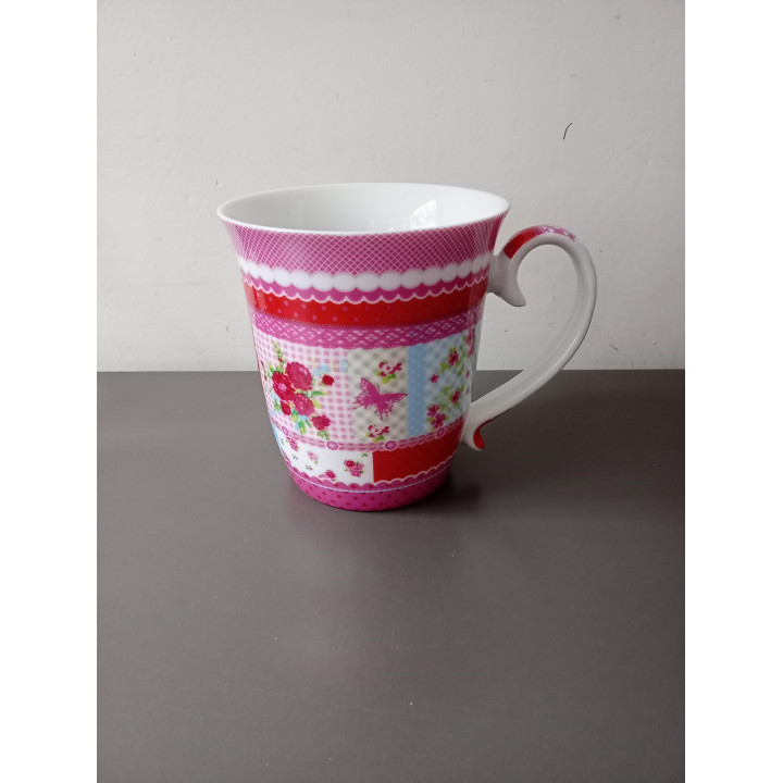 Kleurrijke mok met bloemen en vlinders 10 cm