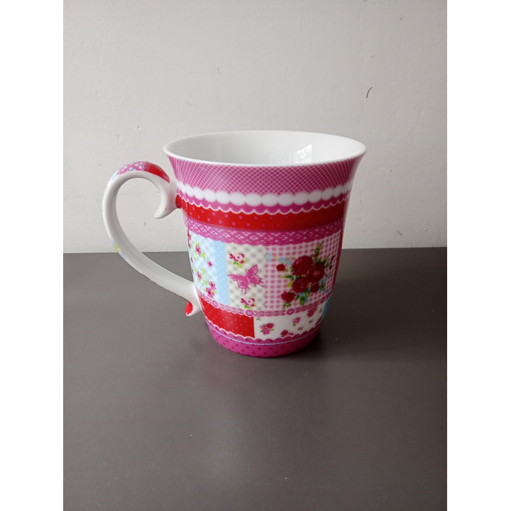 Kleurrijke mok met bloemen en vlinders 10 cm