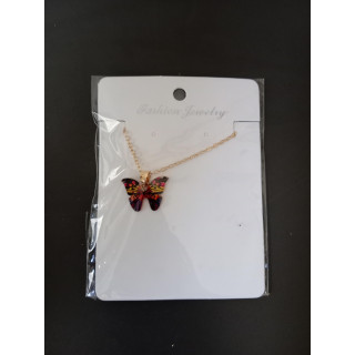 Goudkleurige ketting met kleurrijke vlinderhanger