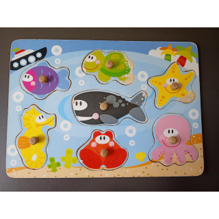 Houten knoppuzzel zeedieren 7 stukjes 29 x 21 cm