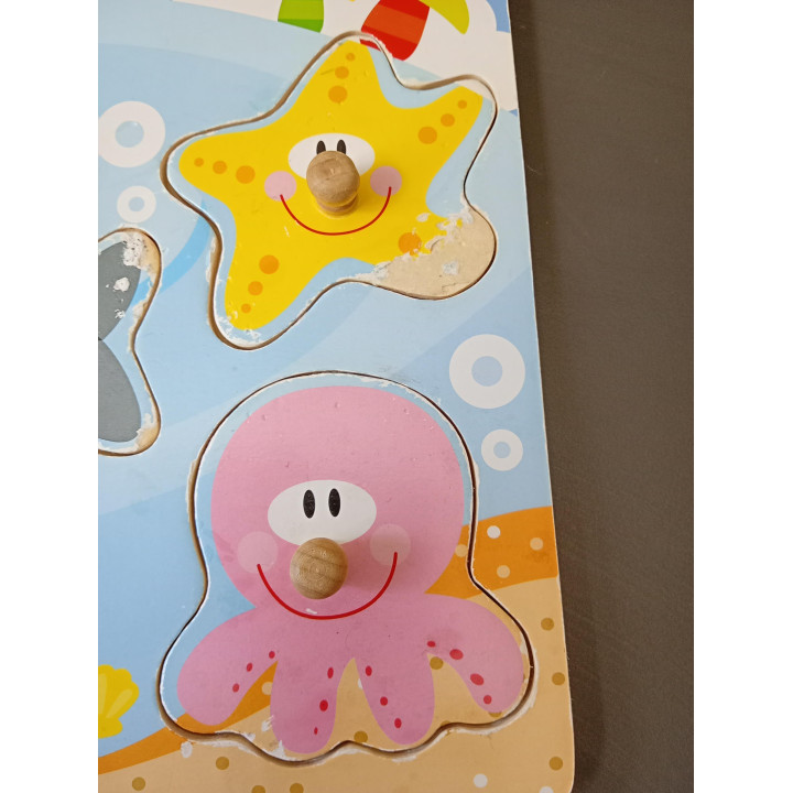 Houten knoppuzzel zeedieren 7 stukjes 29 x 21 cm