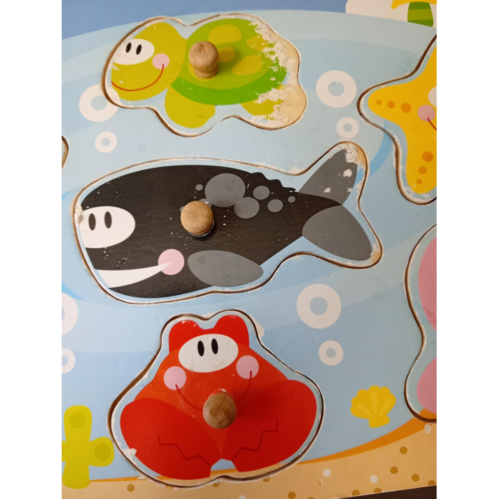 Houten knoppuzzel zeedieren 7 stukjes 29 x 21 cm