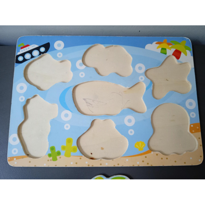 Houten knoppuzzel zeedieren 7 stukjes 29 x 21 cm