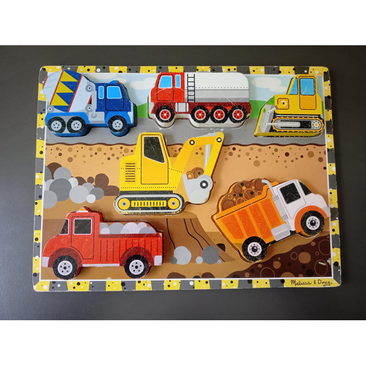 Melissa & Doug houten puzzel bouwvoertuigen 6 stukjes