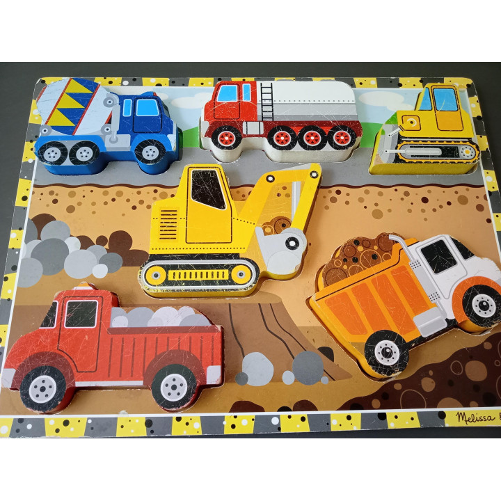 Melissa & Doug houten puzzel bouwvoertuigen 6 stukjes