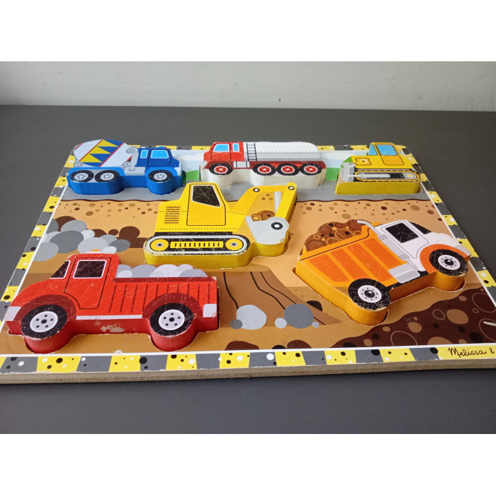 Melissa & Doug houten puzzel bouwvoertuigen 6 stukjes