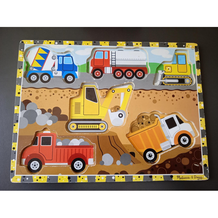 Melissa & Doug houten puzzel bouwvoertuigen 6 stukjes