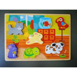 Mini Matters houten puzzel huisdieren 7 stukjes