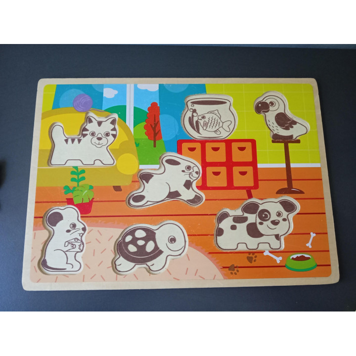 Mini Matters houten puzzel huisdieren 7 stukjes