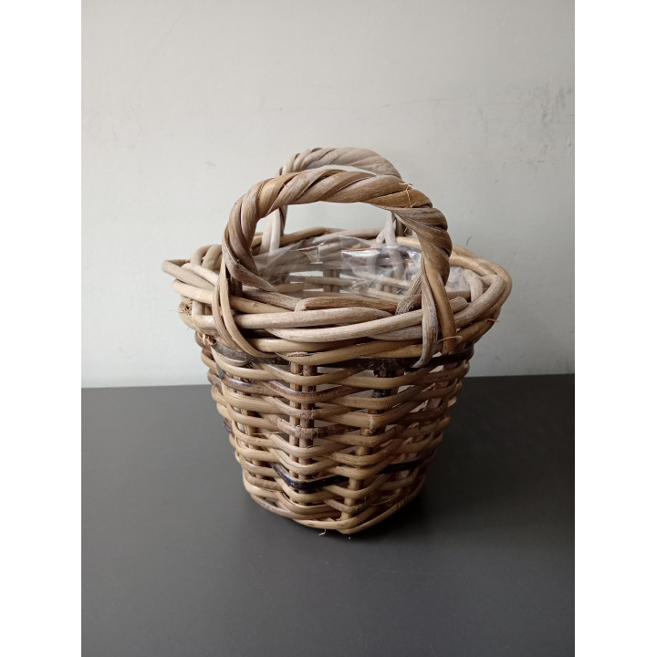 Rotan plantenmand met handvatten 14 cm