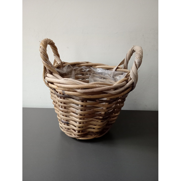 Rotan plantenmand met handvatten 14 cm