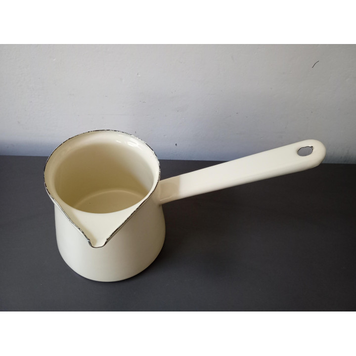Vintage crème emaille melkpan met schenktuit