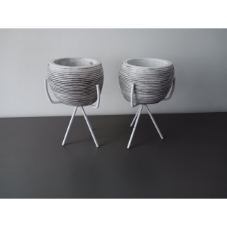 Set van 2 Plantenpotjes op Standaard - Grijs/Wit