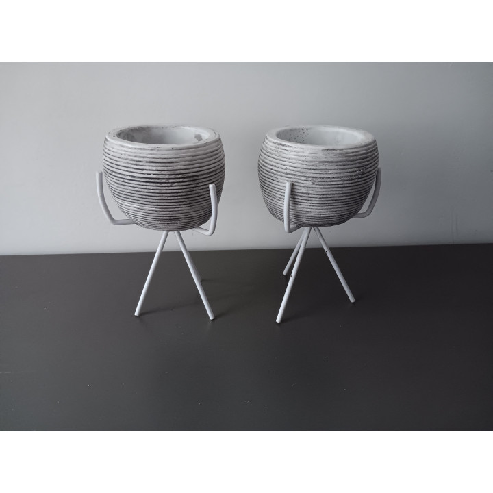 Set van 2 Plantenpotjes op Standaard - Grijs/Wit