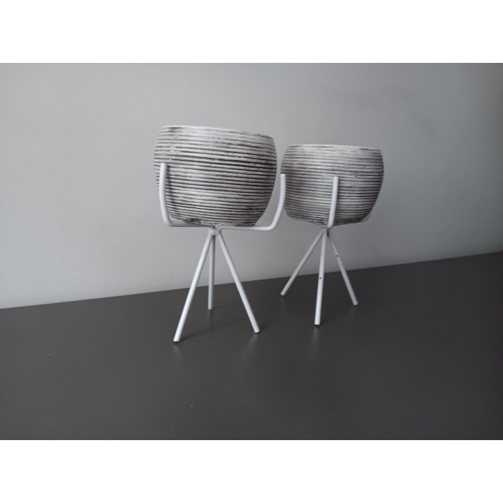 Set van 2 Plantenpotjes op Standaard - Grijs/Wit