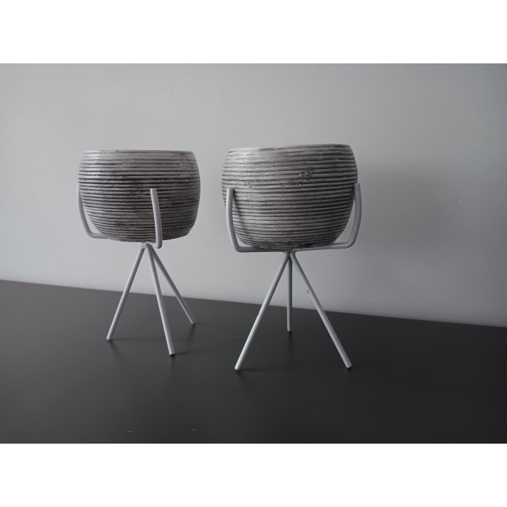 Set van 2 Plantenpotjes op Standaard - Grijs/Wit