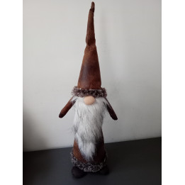 Bruine kerstkabouter met lange puntmuts 47 cm