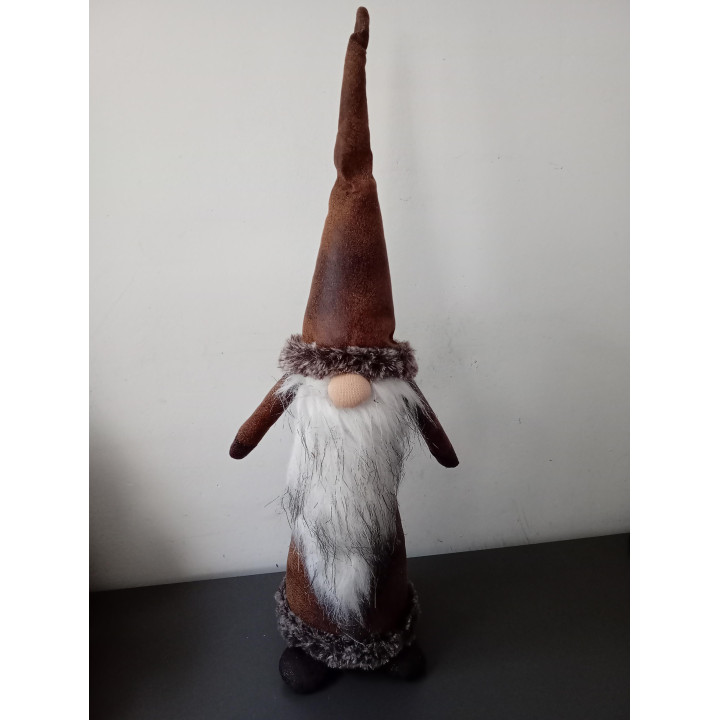 Bruine kerstkabouter met lange puntmuts 47 cm